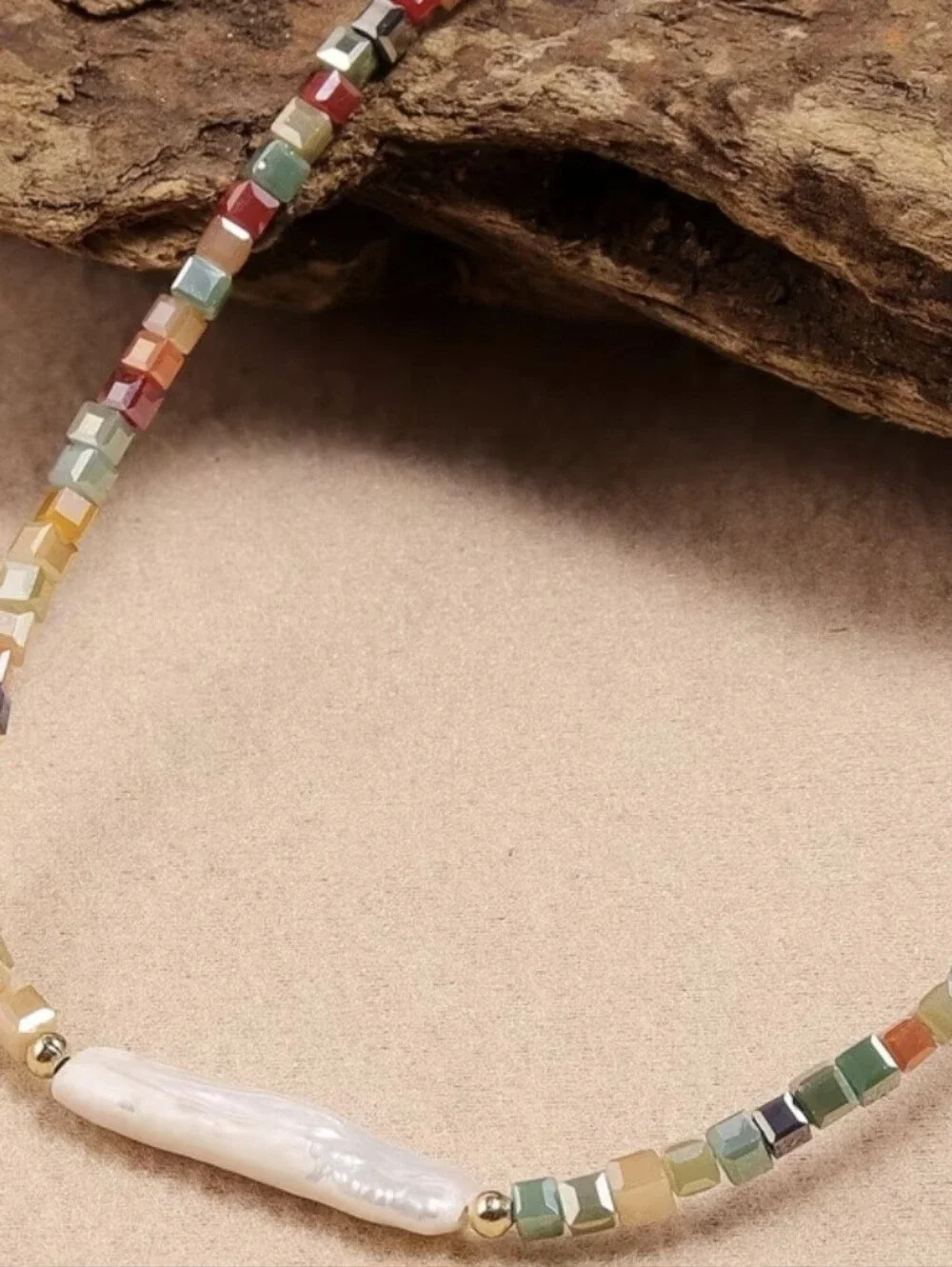 🎉🎉NEW🎉🎉 BEAUTIFUL!! Freshwater Chopstick Pearl & TOURMALINE Mini Cube Neckla